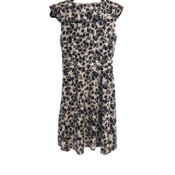 Tory Burch Silk Splatter Marian Dress Black Gray Size 2 Womens Flutter Sleeve Fl - Picture 2 of 4